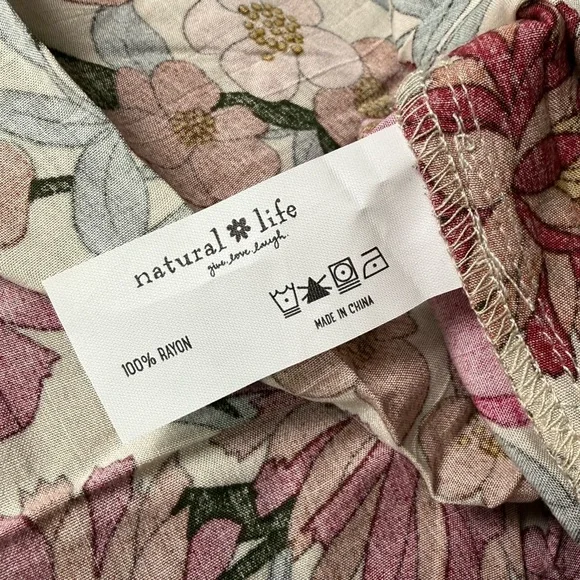 NATURAL LIFE Stella Babydoll Mini Dress Large NWT Pink Floral Boho - Picture 10 of 10